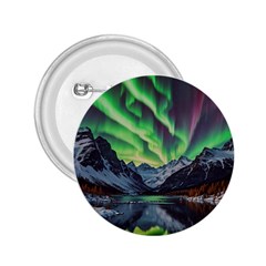 Lake Mountains Aorora Northern Lights Snow 2 25  Buttons by Paksenen