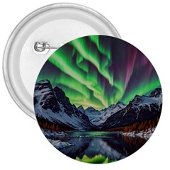 Lake Mountains Aorora Northern Lights Snow 3  Buttons by Paksenen