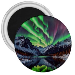 Lake Mountains Aorora Northern Lights Snow 3  Magnets by Paksenen