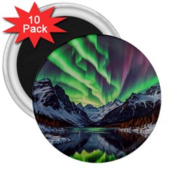 Lake Mountains Aorora Northern Lights Snow 3  Magnets (10 Pack)  by Paksenen