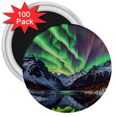 Lake Mountains Aorora Northern Lights Snow 3  Magnets (100 Pack) by Paksenen