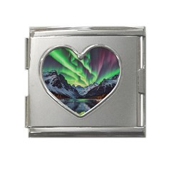 Lake Mountains Aorora Northern Lights Snow Mega Link Heart Italian Charm (18mm) by Paksenen