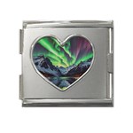 Lake Mountains Aorora Northern Lights Snow Mega Link Heart Italian Charm (18mm) Front