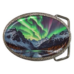 Lake Mountains Aorora Northern Lights Snow Belt Buckles