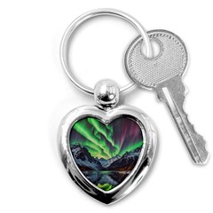 Lake Mountains Aorora Northern Lights Snow Key Chain (heart)