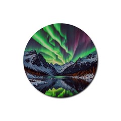 Lake Mountains Aorora Northern Lights Snow Rubber Coaster (round)