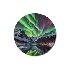 Lake Mountains Aorora Northern Lights Snow Magnet 3  (round) by Paksenen