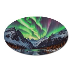 Lake Mountains Aorora Northern Lights Snow Oval Magnet by Paksenen