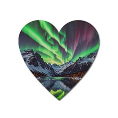 Lake Mountains Aorora Northern Lights Snow Heart Magnet