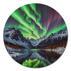 Lake Mountains Aorora Northern Lights Snow Magnet 5  (round) by Paksenen