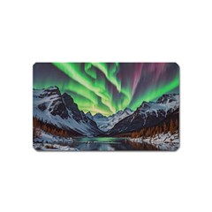 Lake Mountains Aorora Northern Lights Snow Magnet (name Card) by Paksenen