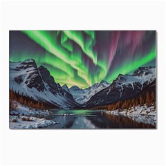 Lake Mountains Aorora Northern Lights Snow Postcard 4 x 6  (pkg Of 10) by Paksenen