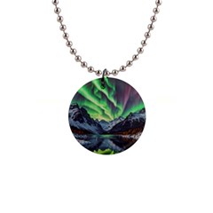 Lake Mountains Aorora Northern Lights Snow 1  Button Necklace