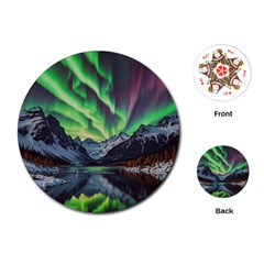 Lake Mountains Aorora Northern Lights Snow Playing Cards Single Design (round) by Paksenen