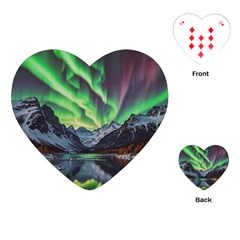 Lake Mountains Aorora Northern Lights Snow Playing Cards Single Design (heart)