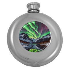 Lake Mountains Aorora Northern Lights Snow Round Hip Flask (5 Oz)