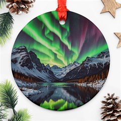 Lake Mountains Aorora Northern Lights Snow Round Ornament (two Sides)