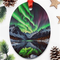 Lake Mountains Aorora Northern Lights Snow Oval Ornament (two Sides) by Paksenen