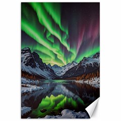 Lake Mountains Aorora Northern Lights Snow Canvas 20  X 30 