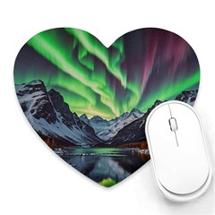 Lake Mountains Aorora Northern Lights Snow Heart Mousepad by Paksenen