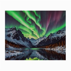 Lake Mountains Aorora Northern Lights Snow Small Glasses Cloth (2 Sides) by Paksenen