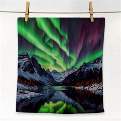 Lake Mountains Aorora Northern Lights Snow Face Towel