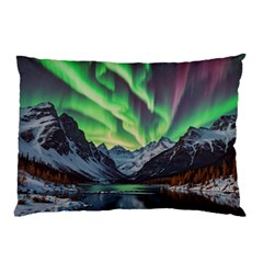 Lake Mountains Aorora Northern Lights Snow Pillow Case