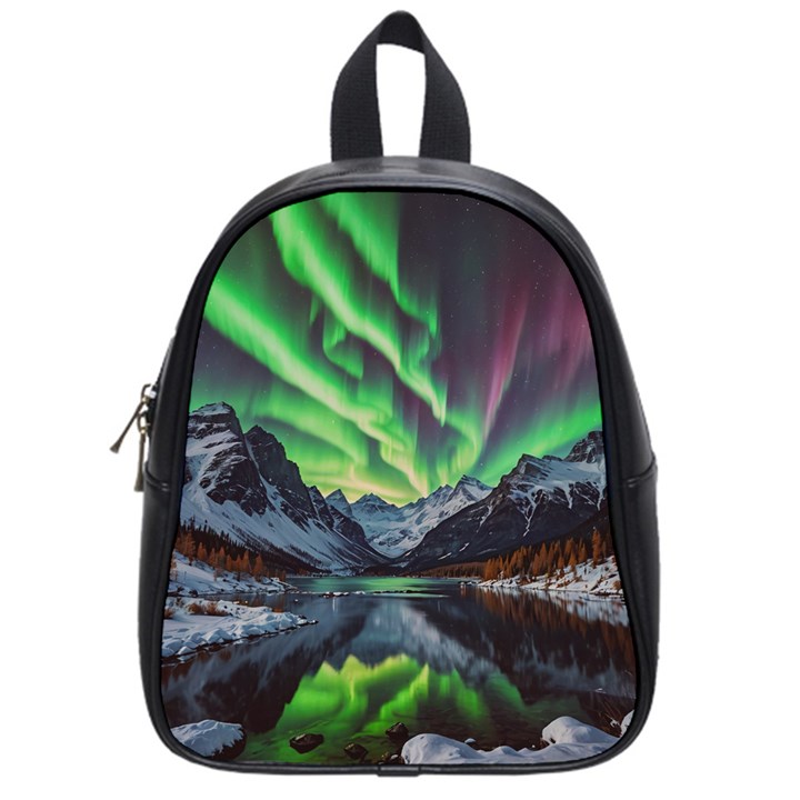 Lake Mountains Aorora Northern Lights Snow School Bag (Small)