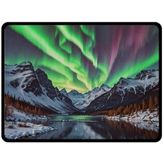 Lake Mountains Aorora Northern Lights Snow Fleece Blanket (large) by Paksenen