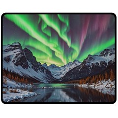 Lake Mountains Aorora Northern Lights Snow Fleece Blanket (medium)