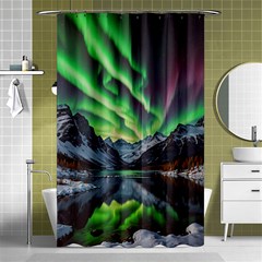 Lake Mountains Aorora Northern Lights Snow Shower Curtain 48  X 72  (small)  by Paksenen