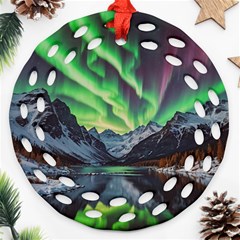 Lake Mountains Aorora Northern Lights Snow Ornament (round Filigree) by Paksenen