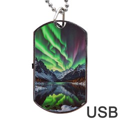 Lake Mountains Aorora Northern Lights Snow Dog Tag Usb Flash (one Side)