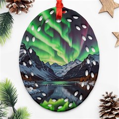 Lake Mountains Aorora Northern Lights Snow Ornament (oval Filigree)