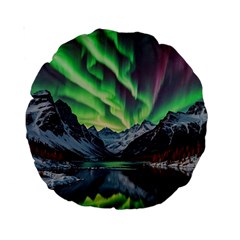 Lake Mountains Aorora Northern Lights Snow Standard 15  Premium Round Cushions