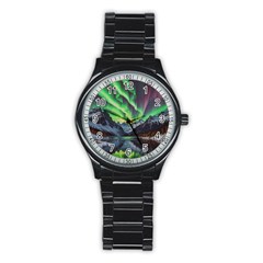 Lake Mountains Aorora Northern Lights Snow Stainless Steel Round Watch