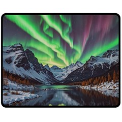 Lake Mountains Aorora Northern Lights Snow Two Sides Fleece Blanket (medium)