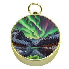 Lake Mountains Aorora Northern Lights Snow Gold Compasses