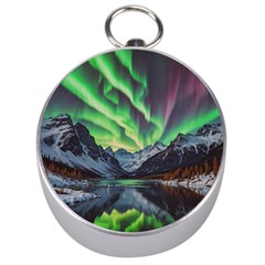 Lake Mountains Aorora Northern Lights Snow Silver Compasses by Paksenen