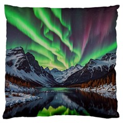 Lake Mountains Aorora Northern Lights Snow Large Premium Plush Fleece Cushion Case (one Side)