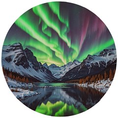 Lake Mountains Aorora Northern Lights Snow Wooden Puzzle Round by Paksenen