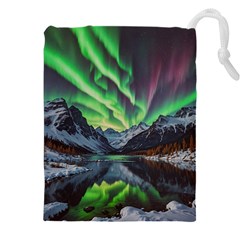 Lake Mountains Aorora Northern Lights Snow Drawstring Pouch (4xl) by Paksenen