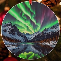 Lake Mountains Aorora Northern Lights Snow Uv Print Acrylic Ornament Round by Paksenen