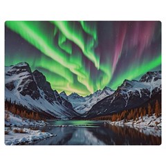 Lake Mountains Aorora Northern Lights Snow Premium Plush Fleece Blanket (medium) by Paksenen