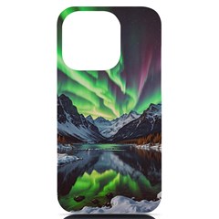 Lake Mountains Aorora Northern Lights Snow Iphone 14 Pro Black Uv Print Pc Hardshell Case by Paksenen