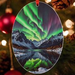 Lake Mountains Aorora Northern Lights Snow Uv Print Acrylic Ornament Oval by Paksenen