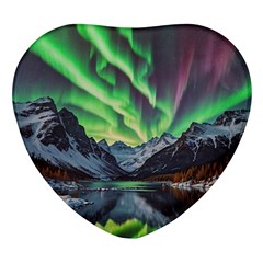 Lake Mountains Aorora Northern Lights Snow Heart Glass Fridge Magnet (4 Pack) by Paksenen