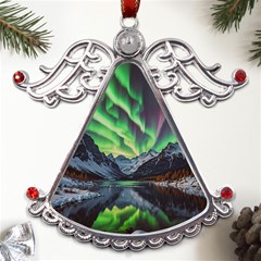 Lake Mountains Aorora Northern Lights Snow Metal Angel With Crystal Ornament by Paksenen