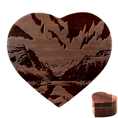 Lake Mountains Aorora Northern Lights Snow Heart Wood Jewelry Box by Paksenen