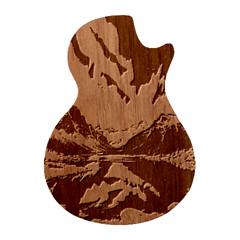 Lake Mountains Aorora Northern Lights Snow Guitar Shape Wood Guitar Pick Holder Case And Picks Set by Paksenen